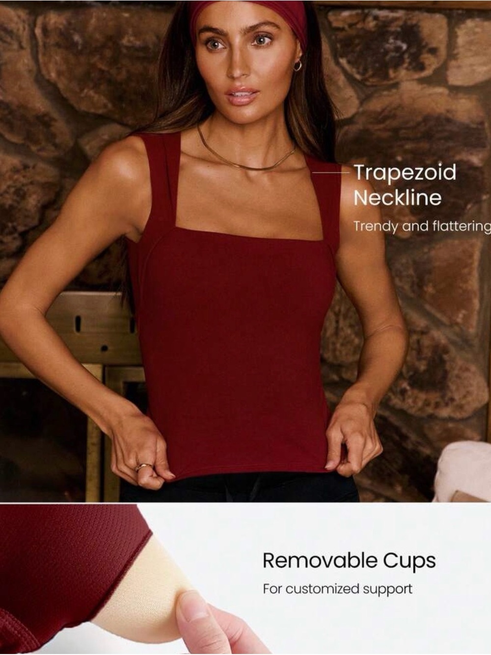 GLOWMODE woman’s Square Neck Tank Top in burgundy. Size medium